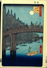 Hiroshige, Utagawa - Der Bambus-Stapelplatz an der Kyobashi-Brücke. (Einhundert Ansichten von Edo)