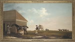 Stubbs, George - Rennpferd Gimcrack in Newmarket Heath mit Trainer, Stallbursche und Jockey