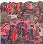 Altrussische Kunst - Gewalttätigkeit von Großfürst Iwan Danilowitsch und seinen Nachbarn (Aus: Das Leben des heiligen Sergius von Radonesch)