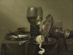 Heda, Willem Claesz - Stilleben mit Austern, Römerpokal, Zitrone und Silberschüssel