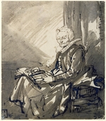 Rembrandt van Rhijn - Sitzende Frau mit Buch auf dem Schoß