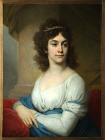 Borowikowski, Wladimir Lukitsch - Bildnis einer unbekannten Dame in weißem Kleid mit blauer Schleife
