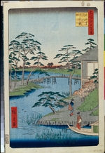 Hiroshige, Utagawa - Mokuboji und Gemüsefelder am Uchi-kawa (Einhundert Ansichten von Edo)