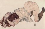 Schiele, Egon - Kniendes Mädchen, auf beide Ellenbogen gestützt