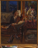 Winogradow, Sergei Arssenjewitsch - Frau mit Buch in einem Interieur