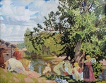 Kustodiew, Boris Michailowitsch - Das Bad