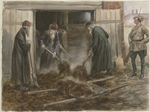 Wladimirow, Iwan Alexejewitsch - Die russische Priester schaufeln Heu: September 1918 (Aus der Aquarellserie Russische Revolution)