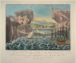 Unbekannter Künstler - Ansicht der Insel St. Helena von der Seite des einzigen Landungsplatzes in der Nähe des Fort James