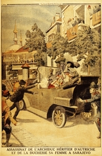 Unbekannter Künstler - Gavrilo Princip erschießt Erzherzog Franz Ferdinand und seine Frau in Sarajevo am 28. Juni 1914. (Aus Le Petit Journal)