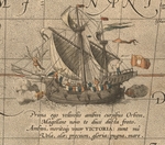 Ortelius, Abraham - Victoria, die spanische Karacke aus der Armada de Molucca von Ferdinand Magellan. (Aus Maris Pacifici)