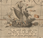 Ortelius, Abraham - Victoria, die spanische Karacke aus der Armada de Molucca von Ferdinand Magellan. (Aus Maris Pacifici)