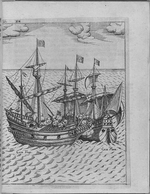 Unbekannter Künstler - Seeschlacht zwischen Golden Hind, dem Segelschiff von Francis Drake und dem spanischen Schiff Cacafuego. (Aus Levinus Hulsius)