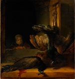 Rembrandt van Rhijn - Stillleben mit zwei toten Pfauen und einem Mädchen