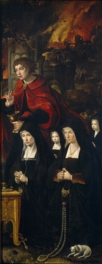 Coecke van Aelst, Pieter, der Ältere - Johannes der Evangelist mit zwei betenden Frauen und zwei Mädchen (Rechte Tafel des Weltgerichtstriptychons)