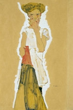 Schiele, Egon - Stehendes Mädchen mit weißem Unterrock