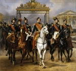 Vernet, Horace - Louis Philippe und seine Söhne zu Pferde beim Verlassen von Schloss Versailles am 10. Juni 1837