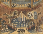Kustodiew, Boris Michailowitsch - England. Bühnenbildentwurf zum Theaterstück Der Floh von E. Samjatin