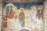 Altrussische Fresken - Jungfrau Maria erhält das purpurrotes Garn für den neuen Tempelvorhang