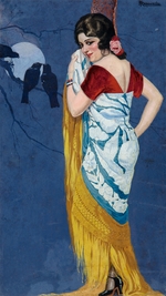 Izquierdo y Garrido, Ramón José - Junge Frau im Mondschein lächelnd