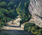 Cézanne, Paul - Landschaft. Straße mit Bäumen im Felsgebirge
