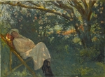 Güran, Nazmi Ziya - Dame in Rosa auf einer Chaiselongue