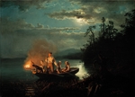 Tidemand, Adolf - Nachtfischfang mit Fischspeer am See Krøderen