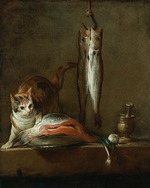 Chardin, Jean-Baptiste Siméon - Stillleben mit Katze und Fische