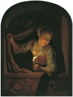 Dou, Gerard (Gerrit) - Frau mit einer brennenden Kerze am Fenster