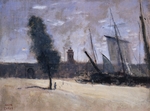 Corot, Jean-Baptiste Camille - Stadtmauer und Hafeneinfahrt von Dünkirchen