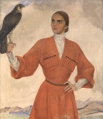 Sorin, Saweli Abramowitsch - Elegante Dame, als Kosak gekleidet, mit einem Jagdfalken