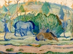 Marc, Franz - Pferde auf der Weide (Pferde in Landschaft)