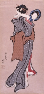 Hokusai, Katsushika - Junge Frau in den Spiegel schauend