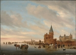 Ruisdael, Salomon Jacobsz, van - Winterlandschaft mit Eisvergnügen vor einem Capriccio der Stadt Arnheim