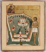 Russische Ikone - Heiliger Jakob von Borowitschi, Wundertäter in Novgorod mit dem Iwerski-Kloster