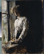 Serow, Valentin Alexandrowitsch - Am Fenster. Porträt von Olga Fjodorowna Trubnikowa