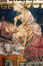 Unbekannter Künstler - Der Tod erwürgt Pestopfer. Buchmalerei aus dem böhmischen Codex Stiny