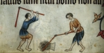 Unbekannter Künstler - Zwei Männer, die Garben ausdreschend (Aus dem Luttrell-Psalter)