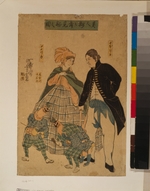 Utagawa, Yoshitomi - Ausländer, Neujahrstanz beobachtend