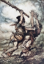 Rackham, Arthur - Fafner tötet seinen Bruder Fasolt. Illustration für The Rhinegold and The Valkyrie von Richard Wagner