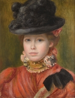 Renoir, Pierre Auguste - Mädchen im schwarzen Hut mit roten Blumen
