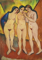 Macke, August - Drei nackte Mädchen, rot und orange