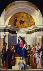 Cima da Conegliano, Giovanni Battista - Madonna mit dem Kinde und den Heiligen Johannes dem Täufer, Cosmas und Damian, Katharina und Paulus