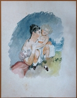 Sadownikow, Wassili Semjonowitsch - Porträt von Gräfin Stefania zu Sayn-Wittgenstein, geb. Radziwill (1809-1832) mit Tochter Maria