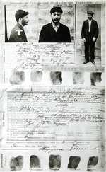 Russischer Fotograf - Polizeiakte von politischen Verbrecher J. Dschughaschwili (Stalin) des Polizeipräsidiums Baku