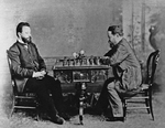 Unbekannter Fotograf - Michail Tschigorin (1850-1908) und Wilhelm Steinitz (1836-1900) am Brett in Havanna 1880