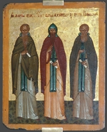 Russische Ikone - Die Heiligen Chariton der Bekenner, Warlaam von Chutyn und Sergius von Radonesch