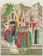 Unbekannter Künstler - Jaropolk von Kiew versucht, die Brüder miteinander zu versöhnen. (Aus der Illustrierten Chronikhandschrift)