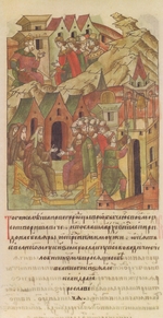 Unbekannter Künstler - Nowgoroder Wetsche. Erzbischof Spiridon am Hofe des Jaroslaw II. Wsewolodowitsch (Aus der Illustrierten Chronikhandschrift)