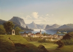 Jankowski, Johann Wilhelm - Blick auf Gmunden mit Schloss Ort im Hintergrund