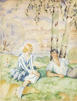 Kustodiew, Boris Michailowitsch - Frühling am Flussufer